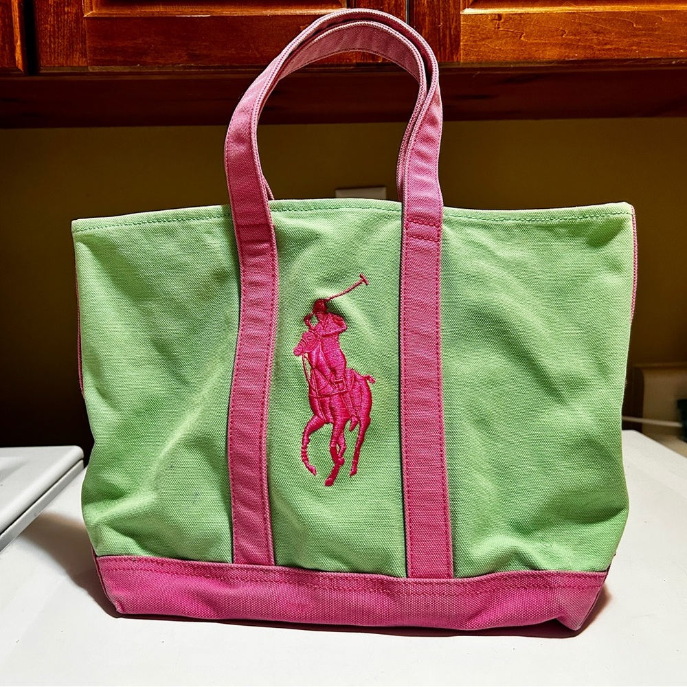 Ralph Lauren Green and Pink Tote Bag